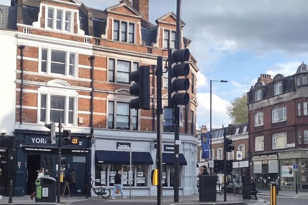 The Dexters estate agents on corner of Fulham Road 