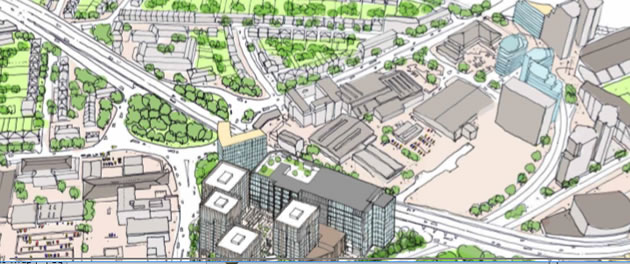 aerial sketch of development B & Q site