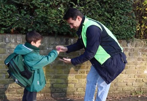 stamp on hand of pupil at st marys to show he did not come by car 