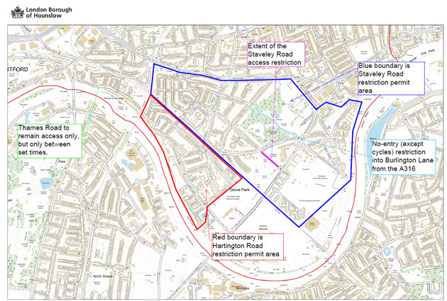 Map showing the how permit access restrictions would work in Grove Park