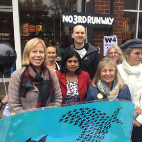 local MPs and supporters outside Sainsbury at rally against third runway 