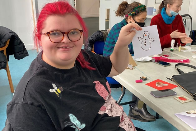 Charlotte at a Christmas Card making session