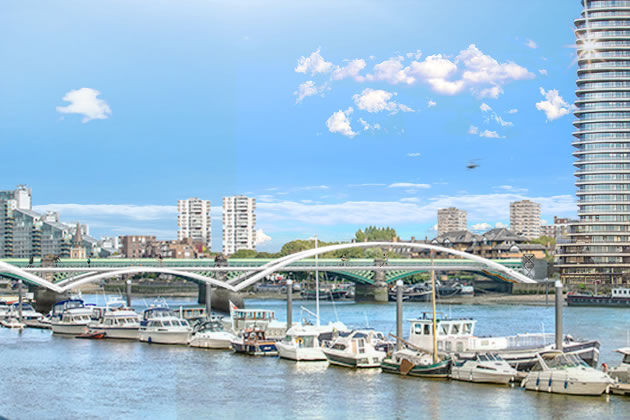 CGI of Cremorne Bridge viewed from the Fulham side