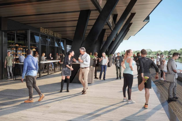 Visualisation of the riverside walk underneath the riverside stand 