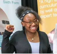 Student at Fulham Enterprise Studio celebrating GCSE results