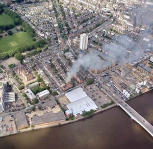 Fire in Fulham taken from the MPS Helicopter