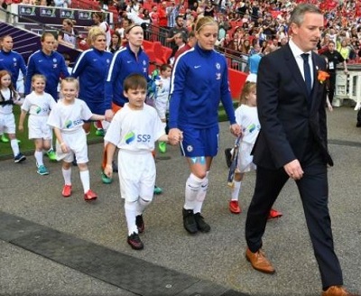 Chelsea Ladies walking out onto the pitch at Wembley for FA Cup