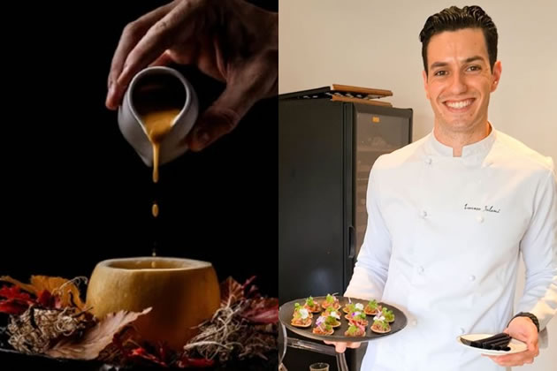 Left: A sauce from the restaurant. Right: Lorenzo Salami with some of the dishes 