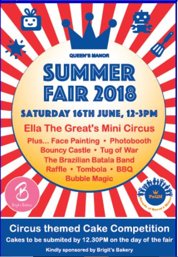 Poster for Queen's Manor School Summer Fair