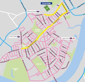 Map showing route of Chelsea Victory Parade