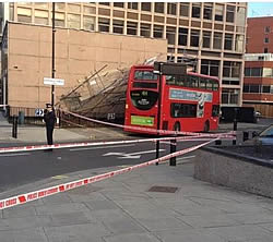 Scaffolding hits bus