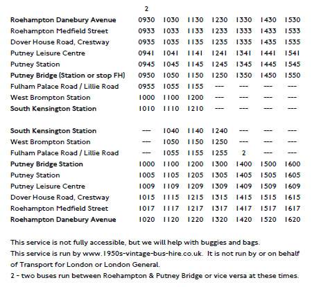 Route of free Vintage Bus service on Christmas Day