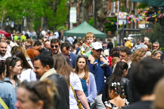 Closed roads meant that the crowds could throng Wandsworth Bridge Road 