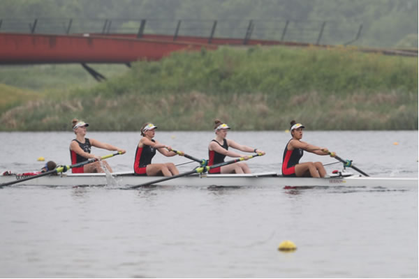 Alex Riddell-Webster rowing 2nd from left for Godolphin and Latymer School