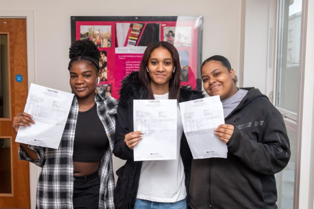 ulham Cross Girls’ School students Blessing Okenge, 16, Tia-Rai Barrowes, 16 and Sara Hamadto, 16