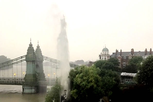 The view of the 'geyser' exploding from Peter Brill\'s apartment in Queens Wharf