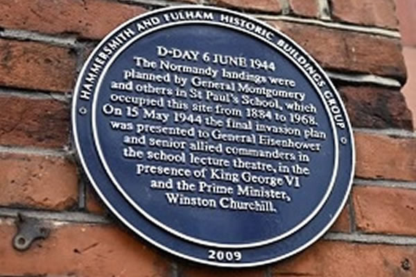 The plaque commermorating the planning of the D-Day landings in Hammersmith 