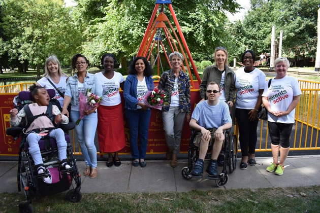 The Parentsactive support group celebrating new play equipment in Ravenscourt Park