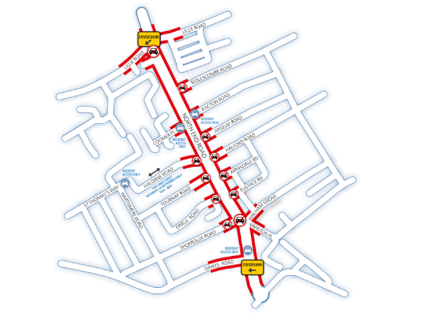 A map of the location of the North End Road Festival 