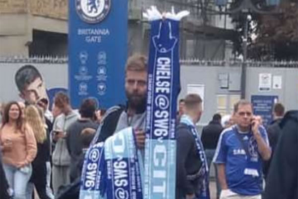 Samuel Wilson outside Chelsea’s Stamford Bridge stadium